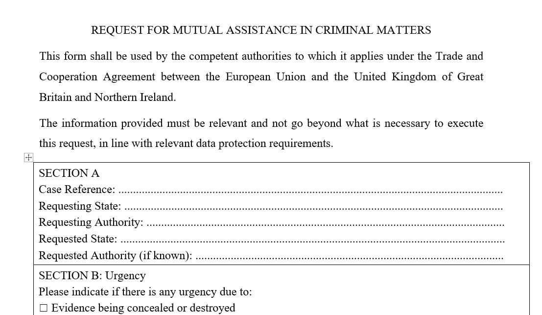 Forms for the Mutual legal assistance available on the EJN website